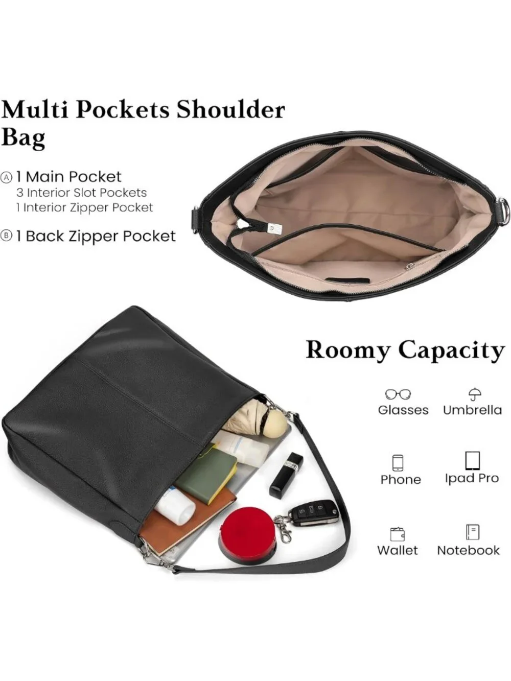 Soft Genuine Leather Hobo Bag for Women | Slouchy Crossbody Purse with Multi
